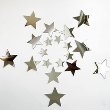 40Pcs Silver Stars Acrylic Mirror Wall Stickers with Adhesive