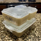 Vintage Pyrex Homestead Refrigerator Dish Complete Set of 4 w/ Solid Ribbed Lids