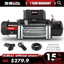X-BULL Electric Winch 12000lbs 12V Steel Cable Truck Trailer Off-Road SUV 4WD