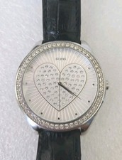 Reloj GUESS Damas Cristal Corazón Original Banda Negra Funcionando