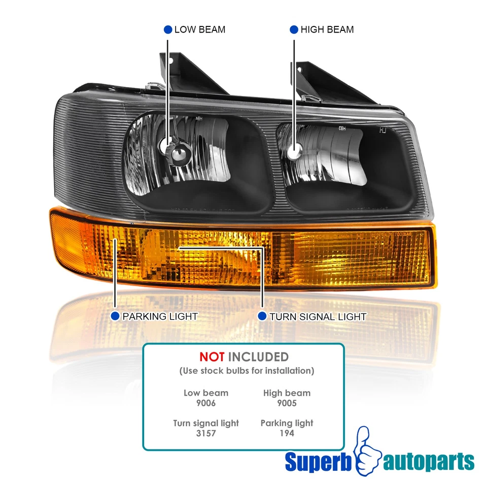 For 2003-2023 Chevy Express GMC Savana Black Headlights Bumper Parking Signal - Image 3 of 4