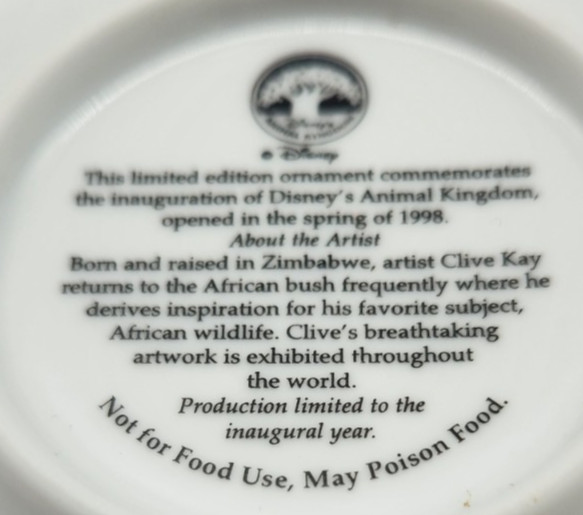 Disney’s Animal Kingdom 1998 Inaugural Mini Collectible 3" Plate by Clive Kay