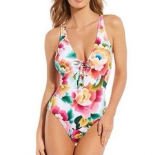 Gibson Latimer One Piece Floral Tropical Tie Swimsuit NWT XS