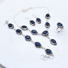 Tanzanite Quartz Gemstone .925 Sterling Silver Handmade Jewelry Set