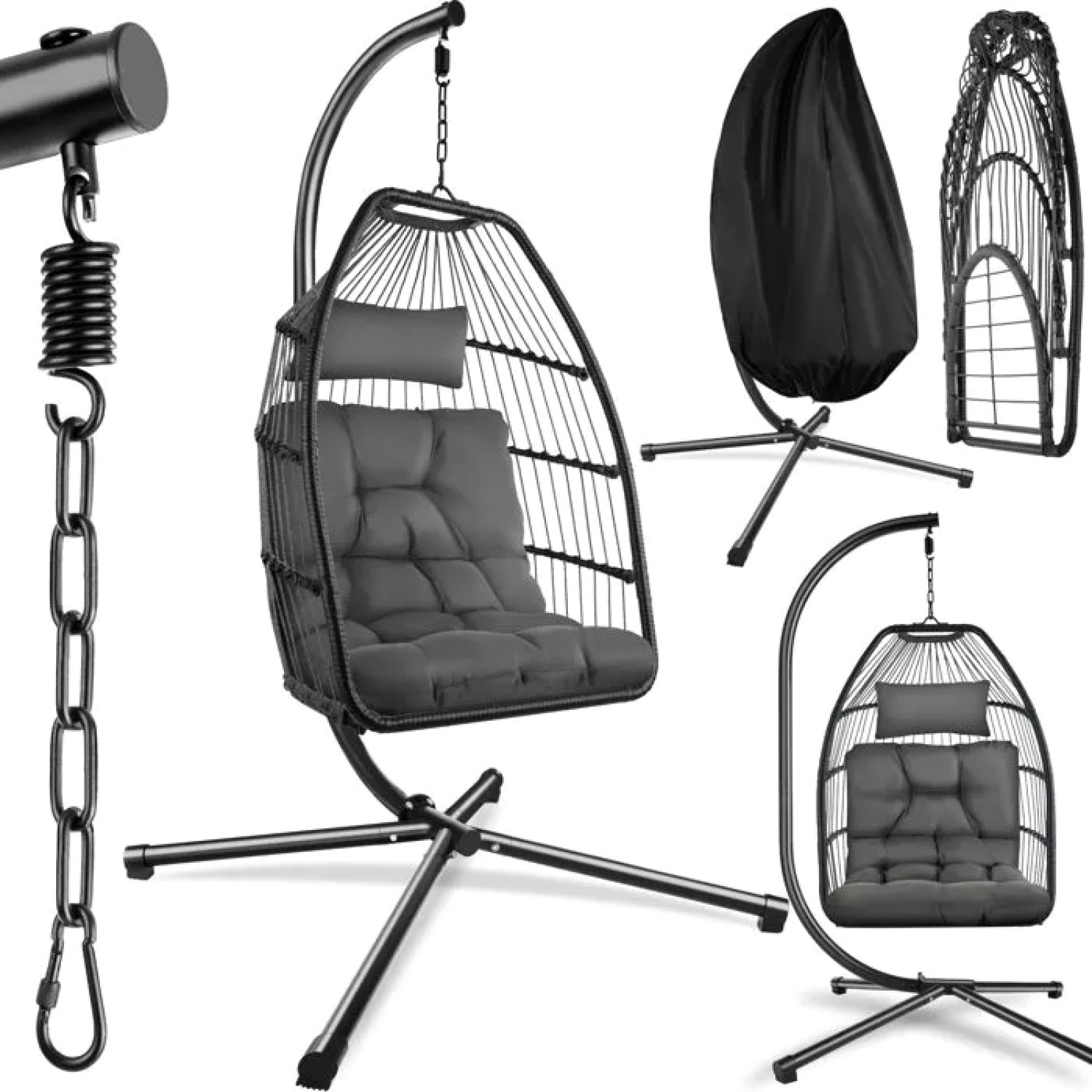 Hamac Fauteuil Suspendu ARIANE TECTAKE Rotin Balançoire Jardin Gris