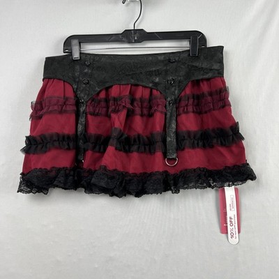 ROMWE Red Black Mini Skirt Women XL Ruffled Gothic Grunge Dark Fairy Corset