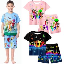 Boy Girls Sprunki Pyjamas Short Sleeve Outfit Kids T-shirt Shorts Nightwear Pjs