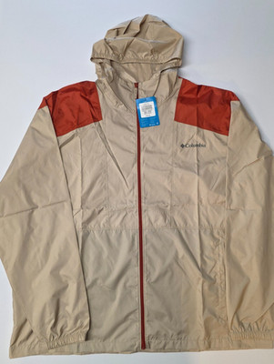 Columbia Flashback Windbreaker Jacket Men s XXL Beige Rust Hooded NWT