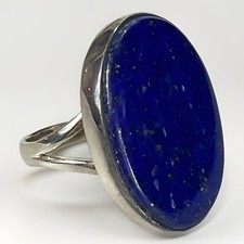 NEW 925 Sterling Silver Ring Oval Blue Lapis Gemstone Ring Size 5 - Handcrafted