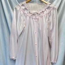 Vanity Fair Long Night Gown Granny Core Nylon Embroidered Pink Made USA Size M