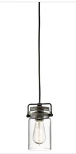 KICHLER Brinley 1-Light Olde Bronze Industrial Mason Jar Pendant Light w/ Glass
