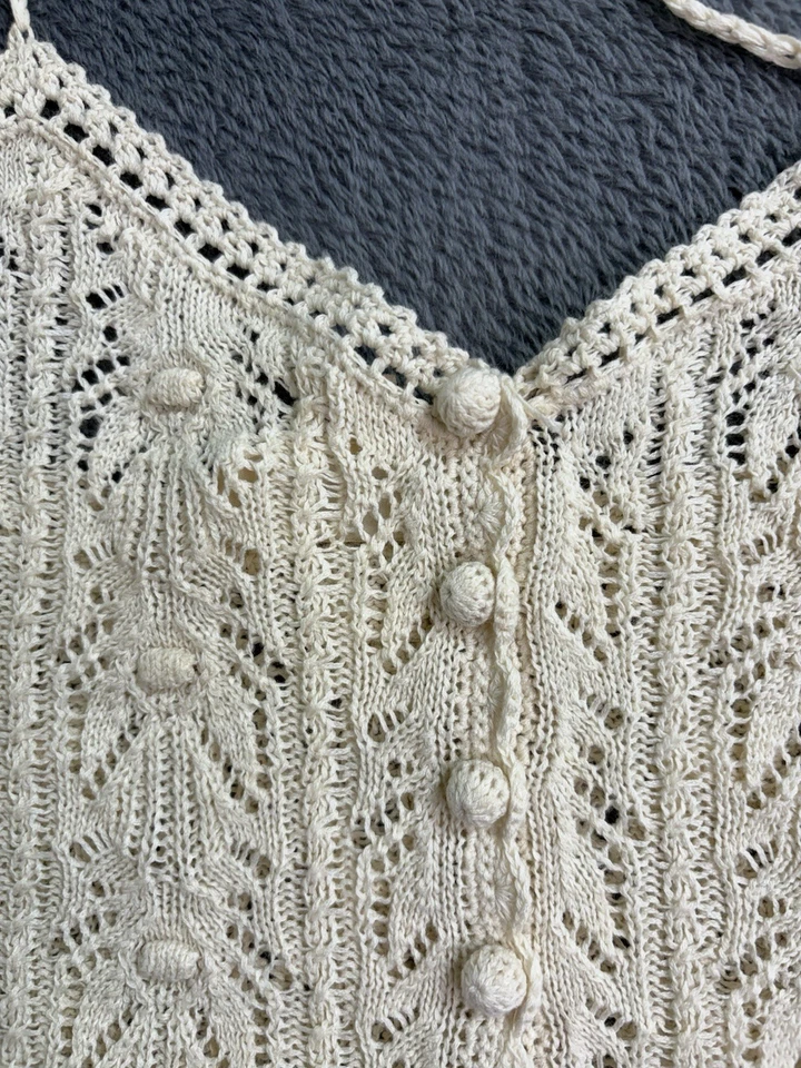 Camiseta sin mangas Sezane para mujer talla XS correa de espagueti beige tejido botón Foto 4 de 4