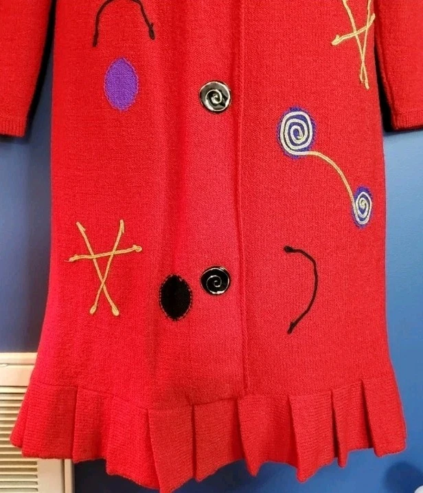 Vestido midi vintage Steve factoryant Neiman Marcus anos 80 anos 90 vermelho preto pregas de botão - Imagem 2 de 4