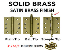 4"x 3.5" solid brass ball bearing door hinge, satin brushed with Steeple tip x1
