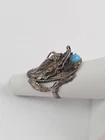 Sterling Silver vintage dragon head ring with/ turquoise stone in mouth size 7