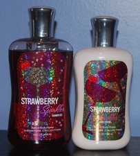 Bath Body Works B BW Strawberry Sparkler Shower Gel  Body Lotion Set Lot of 2
