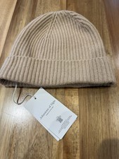Johnstons Of Elgin RARE 100% Cashmere Tan Beanie Hat Ribbed BNWT RRP £150