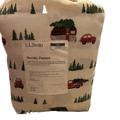 L.L.BEAN NOVELTY FLANNEL SHEETS Flat Fitted Pillow Case TWIN RED TRUCK & CAMPER