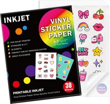 8.5 x11 Glossy White 30 Sheets, Printable Vinyl Sticker Paper