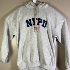 Gildan NYPD Hoodie Mens Large Gray Embroidered Pullover Police Heavyweight
