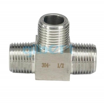 200 Bar 1/2'' BSPT Male Equal Tee 3 Ways 304 Stainless Steel Pipe Fitting Adapter