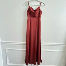 Azazie Esmee A-Line Pleated Stretch Satin Dress in Terracotta size 4 Bridesmaid