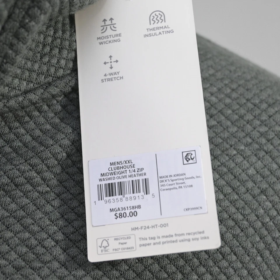 Pullover térmico Walter Hagen 1/4 cremallera verde manga larga para hombre talla 2XL NUEVO Foto 4 de 4