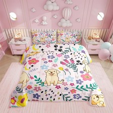 Floral Dog Comforter for Boys Girls Twin Pink Dog Bedding Set Cartoon Animal ...