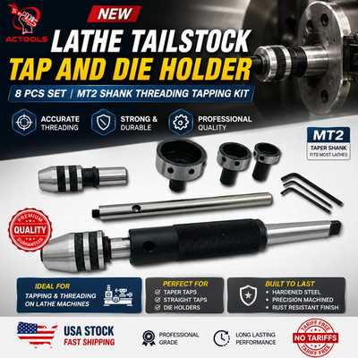 New Lathe Tailstock Tap And Die Holder 8 Pcs Set MT2 Shank Threading Tapping Kit