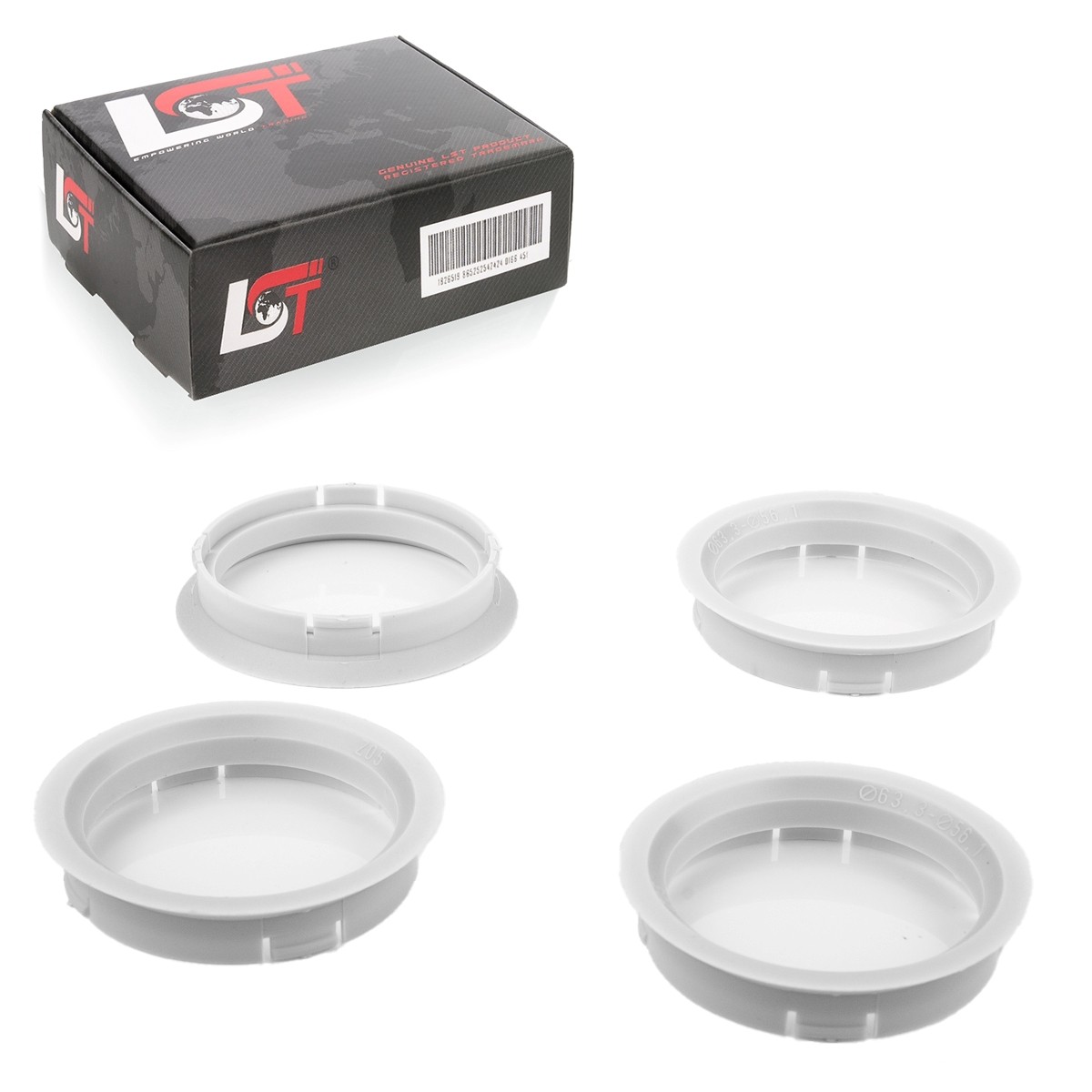 4x Centering Ring White for Alloy Wheels Hub Ø 63,3 MM - Ø 56,1 Mitsubishi
