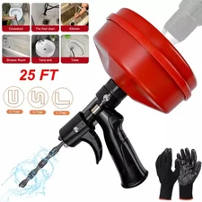 Drain Auger 25ft 1/4in Drum Plumbing Drain Snake Clog Remover Manual-feed