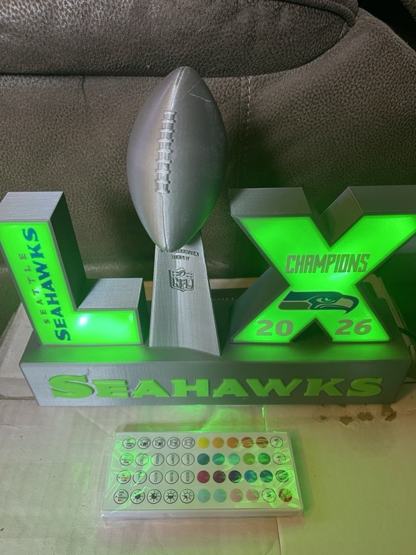 Seattle Seahawks Super Bowl LIX LED Lighted Logo Sign, 15in, Matte Gray/Green
