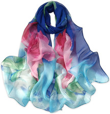 Women Soft Floral Print Shawl Chiffon Sheer Scarf