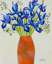 Vase of Flowers with Irises by Patricia Aithie Oil On Canvas unframed