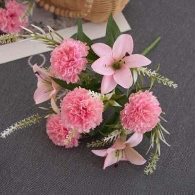 Artificial Silk Lily, carnation Flowers Bouquet  for Home Decor Wedding Wall