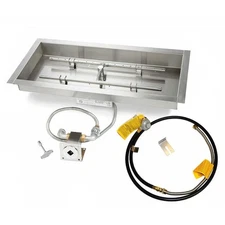 HPC Fire Match Light Gas Fire Pit Kit, 24x12in. Pan 18x6in. Burner, LP Small