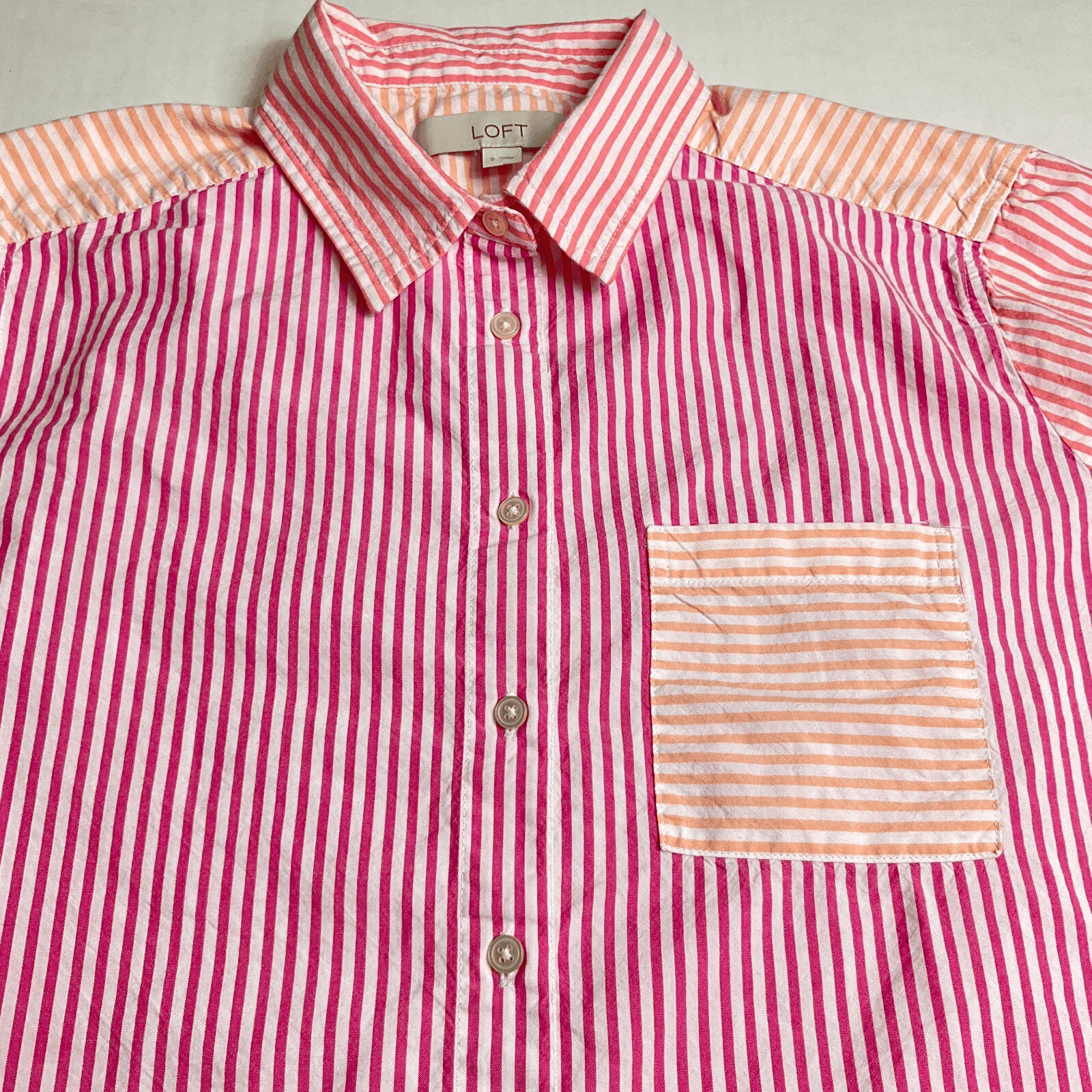 LOFT Patchwork Button Down Shirt Striped Long Sle… - image 3