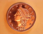 1865-S Gold Liberty Head 20 Dollar Copy Coin  24k Gold layered