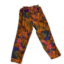 Chalezee Vintage Floral Print Elastic Waistband Casual Pants Medium