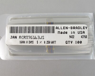 (100) Allen-Bradley RCR07G163JS Carbon Comp Resistors 1/4 Watt 16k Ohms 5% Tol