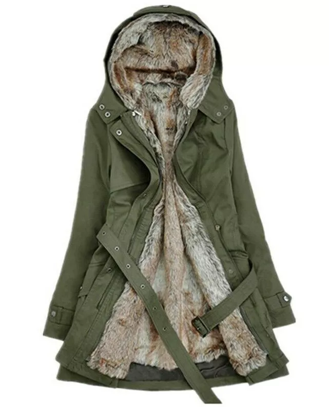 Women&#039;s Winter Coat Hooded Parka Fur Lining Overcoat - Green - US Seller | eBay