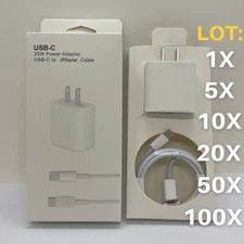 Bulk Lot 20W Power Adapter PD Charger USB-C to iPhone Cable For Apple 13 12 11 X