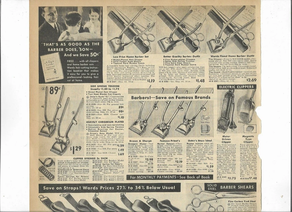 Catálogo Wards 1936 página de anuncios SNAP-KLEEN PIPA TERCIOPELO BORDEWORTH CORREA DE AFEITAR TABACO Foto 4 de 4