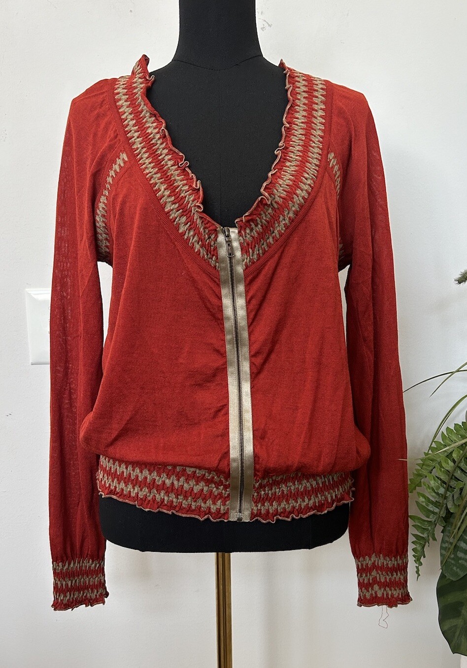 Maglione Yves Saint Laurent Italia Arancio Bruciato Lana Merino Cerniera Donna Arrivetta L