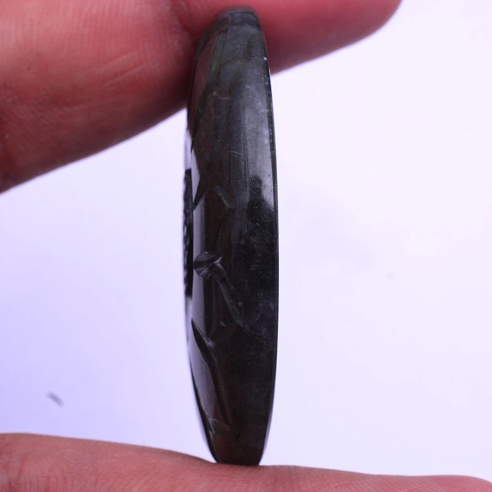 102 Cts Natural Labradorite Oval Hand Carving Flashy Untreated Loose Gemstone - Image 4 of 4