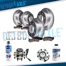 4WD Front & Rear Drilled Rotors Brake Pads Wheel Bearing Hubs for F-250 F-350 SD