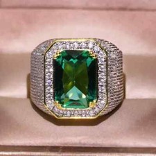 3.50Ct Emerald Cut Natural Emerald Halo Engagement Ring 925 Sterling Silver
