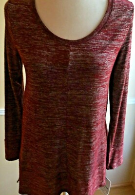 SONOMA LADYS  TUNIC  SMALL  WINE /GRAY LONG SLEEVE  SUPER SOFT  b4