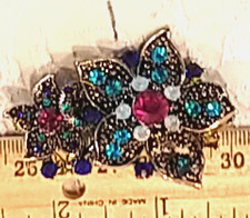 Pink Blue Opal Austrian Crystal Rhinestone Gold Flower Hair Barrette Clip