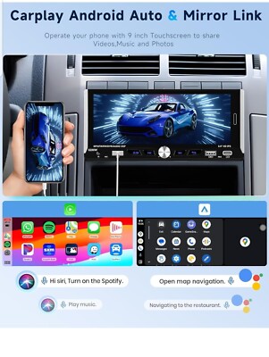 9 Inch Single Din Car Stereo With Wireless CarPlay & Android Auto - Touch Screen Bluetooth Receiver With Backup Camera